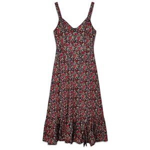 J Crew Floral Midi Dress V Neck Ruffle Hem Pockets Summer Size 00